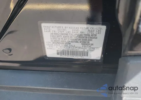 2022 Nissan Kicks Sv Xtronic Cvt z USA, uszkodzony, nr VIN 3N1CP5CV4NL517781